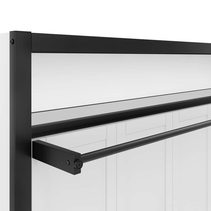 Twin Size Murphy Bed with 2-Tier Storage Shelves, Folding Metal Wall Bed Frame with Clothes Hanging Rod