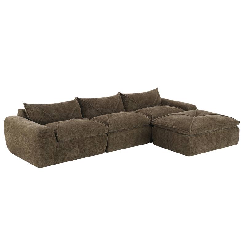 L-Shape Sectional Sofa with Ottoman, Chenille Sofa with Integrated Backrest & Seat Cushion, Fully Compressed Foam 4 Seat Sofa