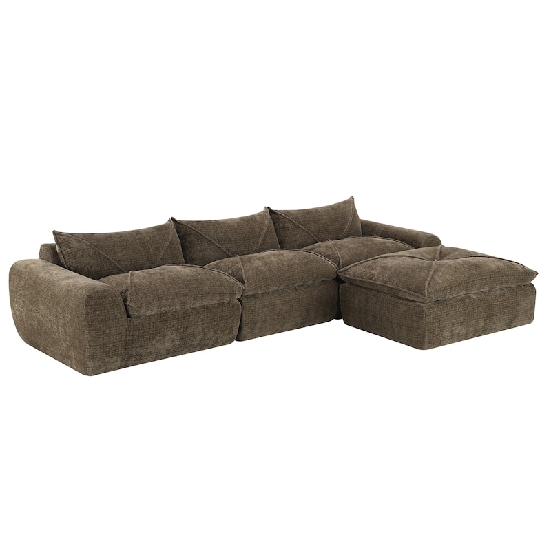 Particle Chenille Sectional Sofa Pull-line Pull-point Design Sofa with Movable Ottoman
