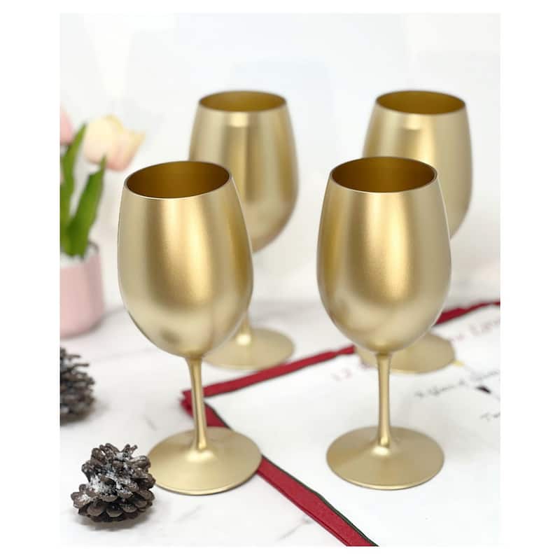 LeadingWare Metallic Gold Color Plastic Wine Glasses Set of 4 (20oz