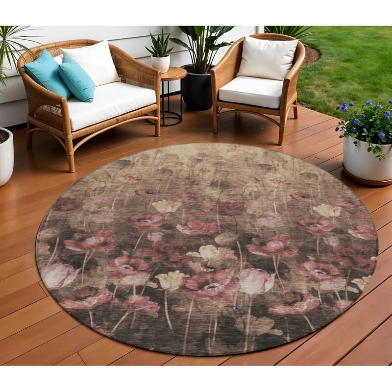 HomeRoots Floral Transitional Rectangle Outdoor Rug - 8' Round