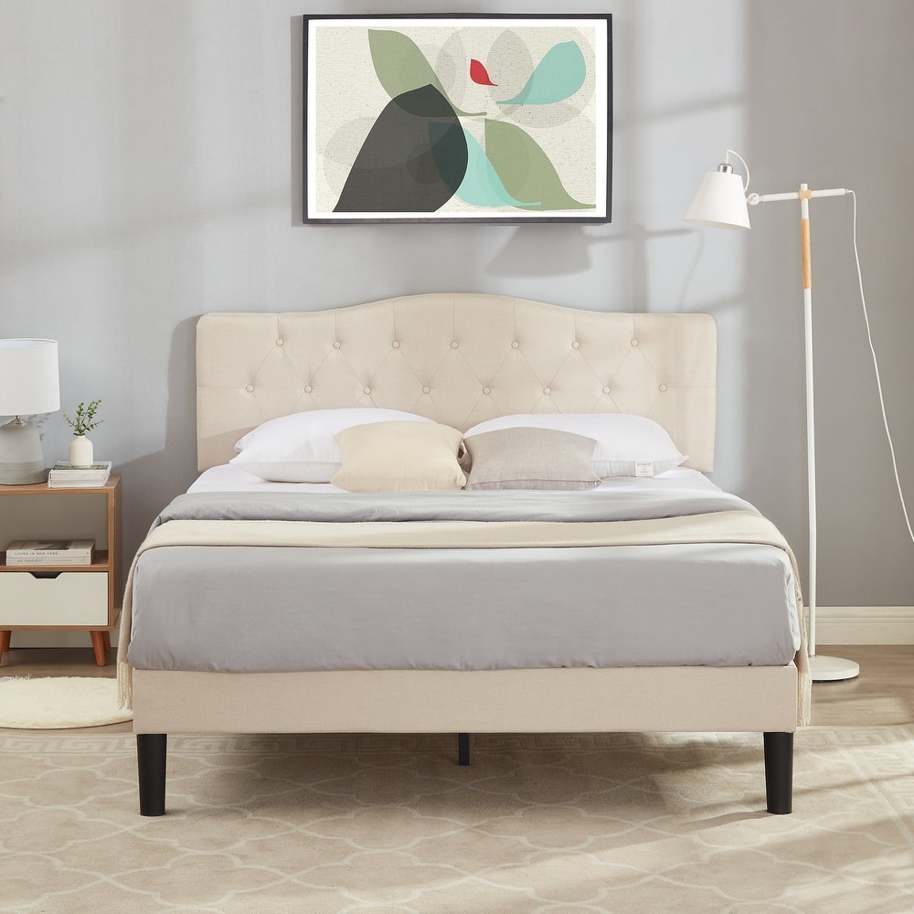 Javlergo Upholstered Platform Bed Frame with Adjustable Headboard, No Box Spring Needed