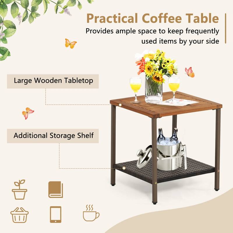 3 Pieces Rocking Bistro Set, Patio Rattan Furniture Conversation Chairs with Coffee Table & Cushions for Balcony Porch Poolside