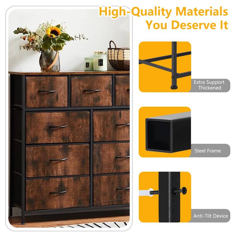 9-Drawer 11.8 in. Wide Chest of Drawers Fabric Storage Tower with Steel Frame, Wooden Top