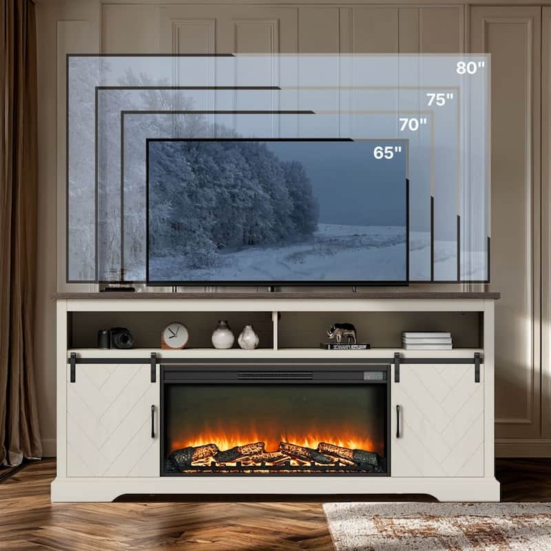80" TV Console with Built-in Electric Fireplace and Remote Control LED Ambiance Storage Cabinets - 36.22” x 5.12” x 17.52”