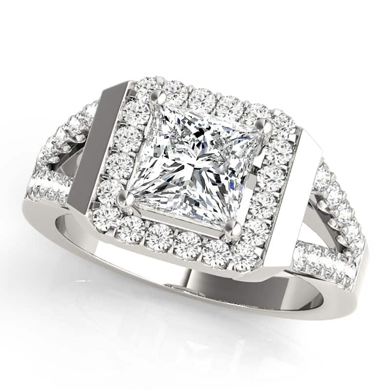 Auriya 14k White Gold Lab Grown Princess Diamond Halo Engagement Ring 0.50 to 5.00 ct. tw. (F-G VS) - 2.00 ct. center - 7.5