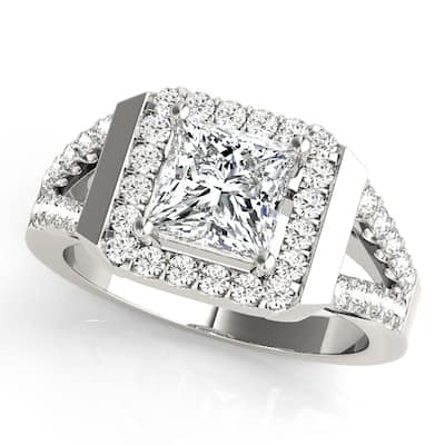 Auriya 14k White Gold Lab Grown Princess Diamond Halo Engagement Ring 0.50 to 5.00 ct. tw. (F-G VS)