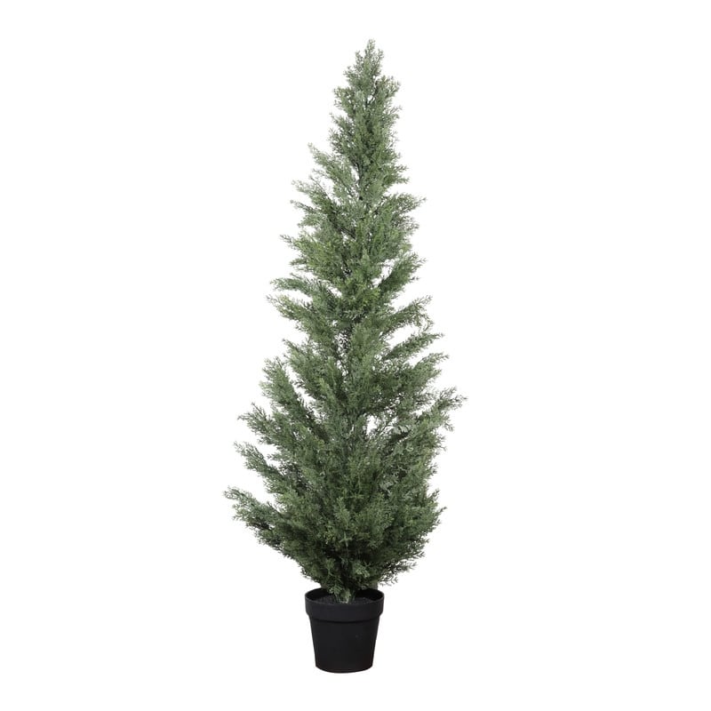 Black Plastic Pot Artificial Cypress Topiary - UV Resistant Fake Plant for Indoor & Outdoor Decor