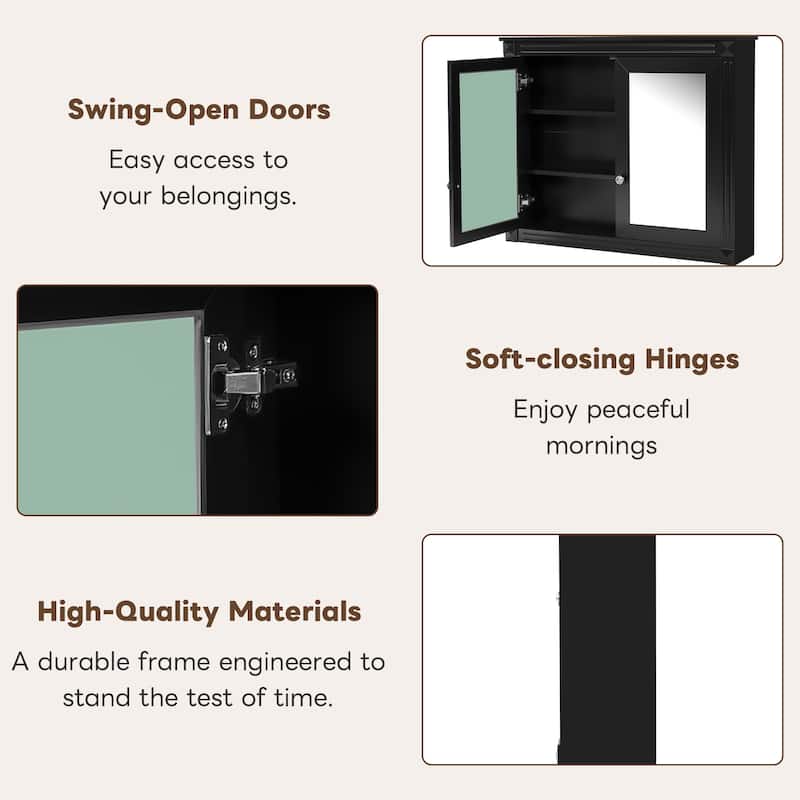 36" x 28" Medicine Cabinet, Wall Mounted Bathroom Storage Cabinet, Modern Bathroom Wall Cabinet with 2 Mirrors