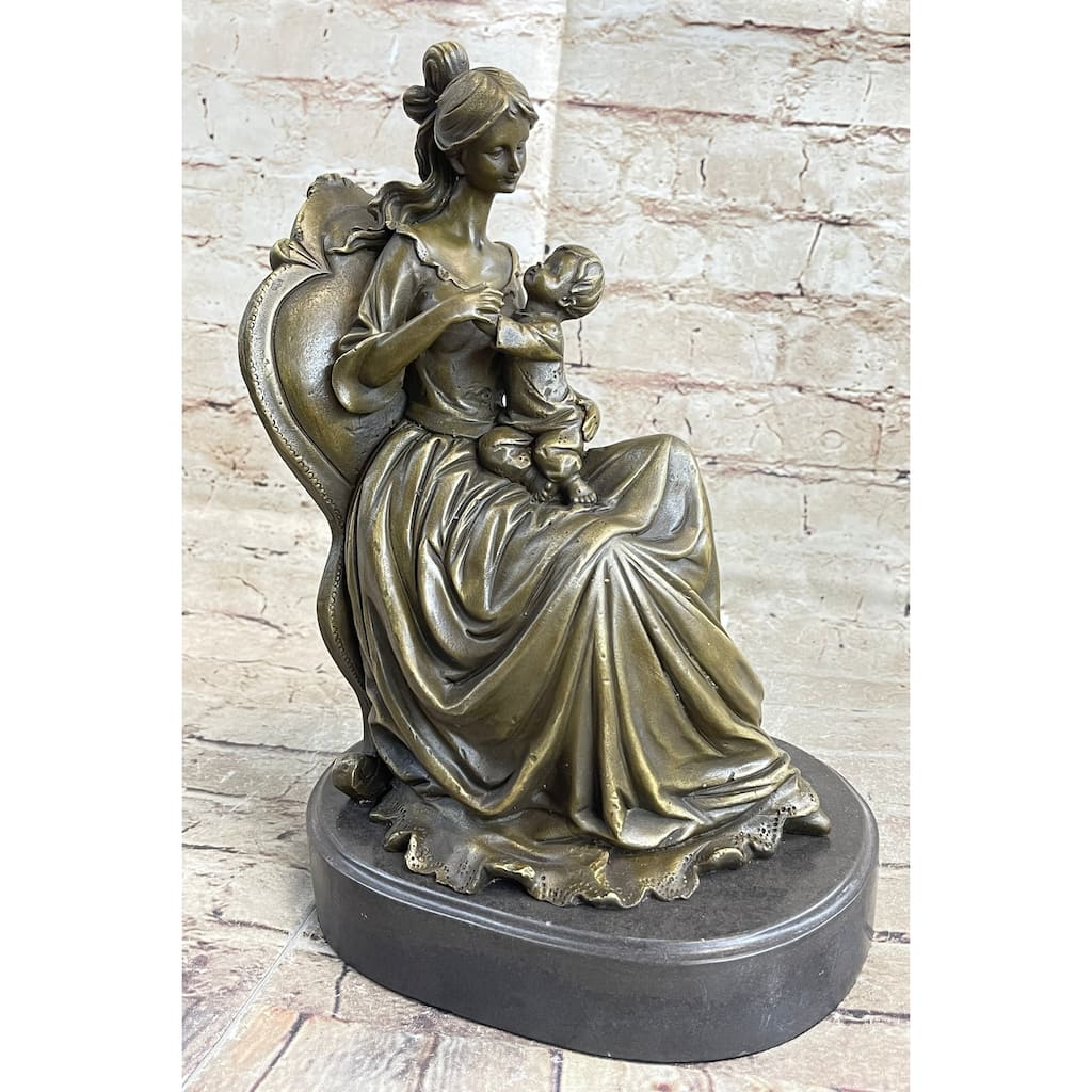 Art Deco Nouveau Mother And Baby Classic Original Bronze Artwork By Jean Patoue