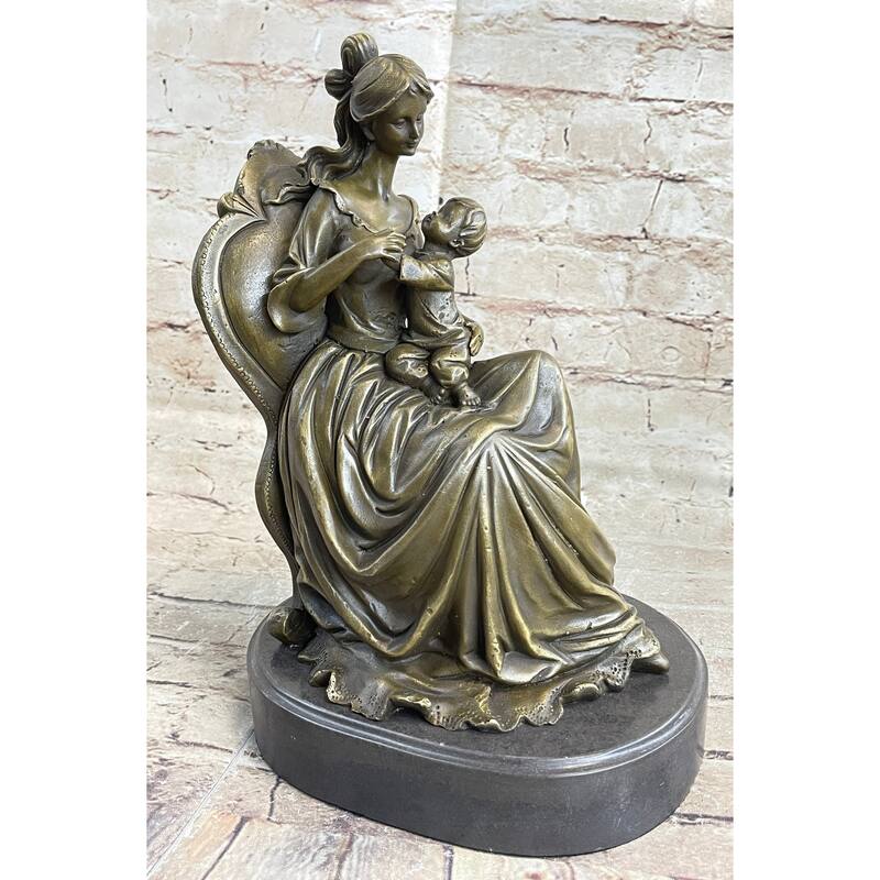 Art Deco Nouveau Mother And Baby Classic Original Bronze Artwork By Jean Patoue