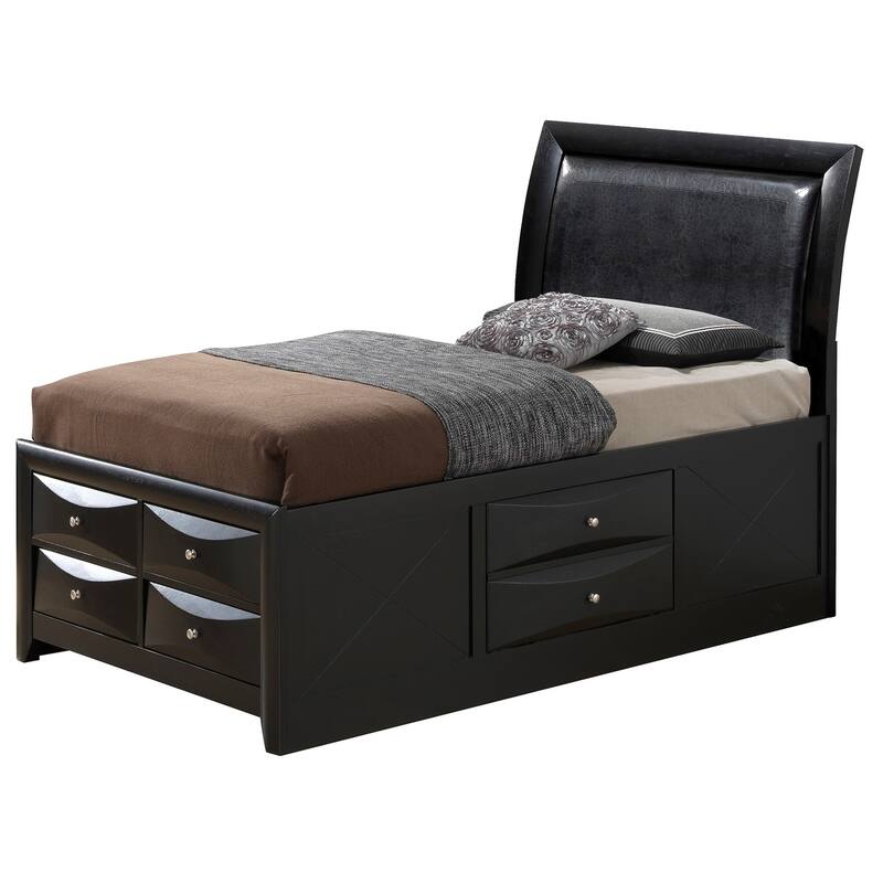 Panel Twin Bed with Storage Drawers - 85" - Black