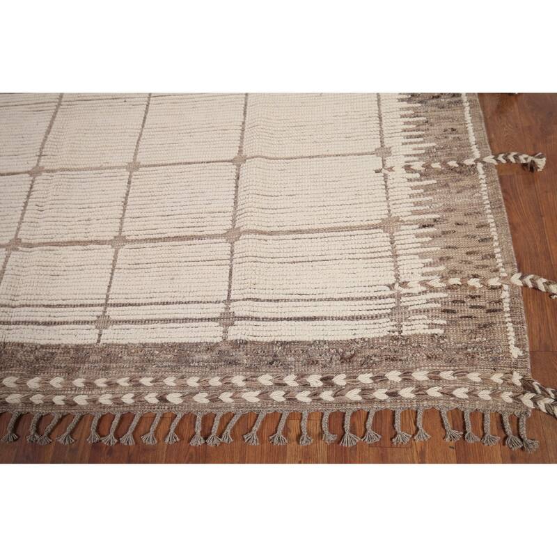 Earth Tone Moroccan Area Rug Hand-Knotted Wool Carpet - 7'10" x 12'0"