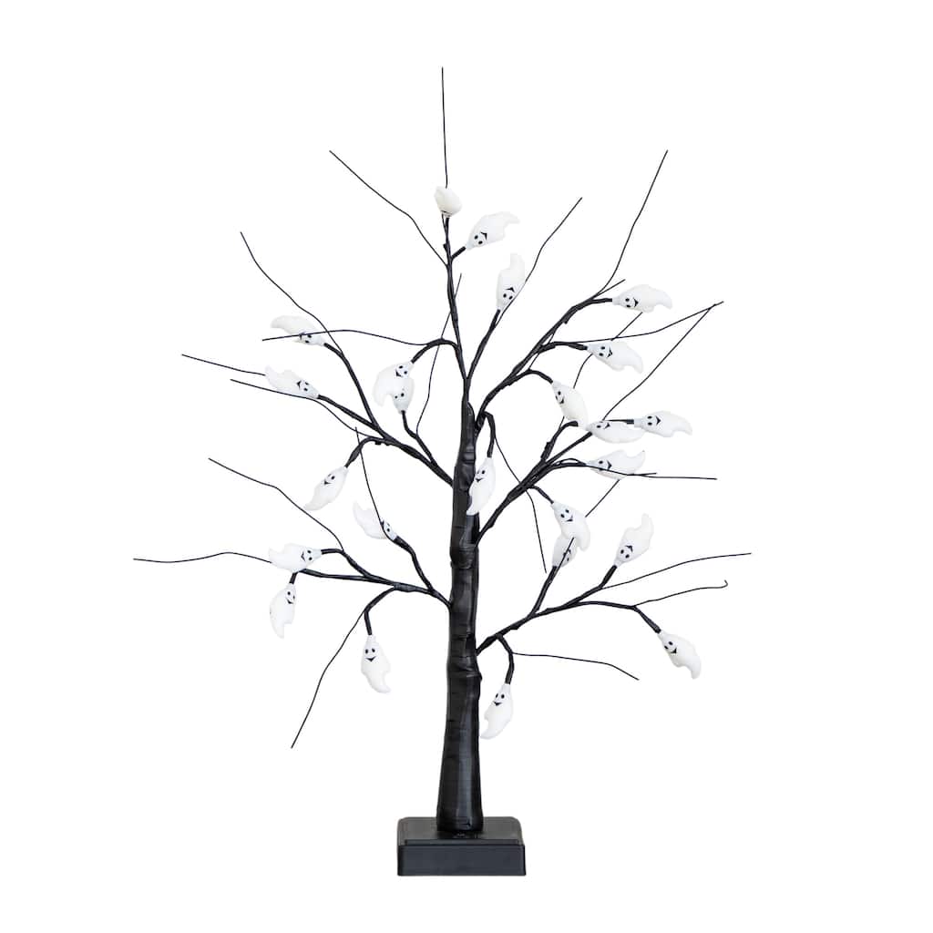 2-ft Pre-Lit Artificial Halloween Ghost Twig Tree with 24 Lights - Black