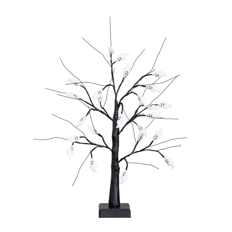2-ft Pre-Lit Artificial Halloween Ghost Twig Tree with 24 Lights - Black