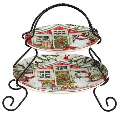 Certified International Snowman's Farmhouse 2-Tier Server