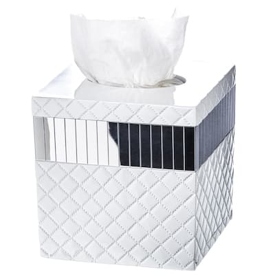 Creative Scents Quilted Mirror White Tissue Box Cover Square
