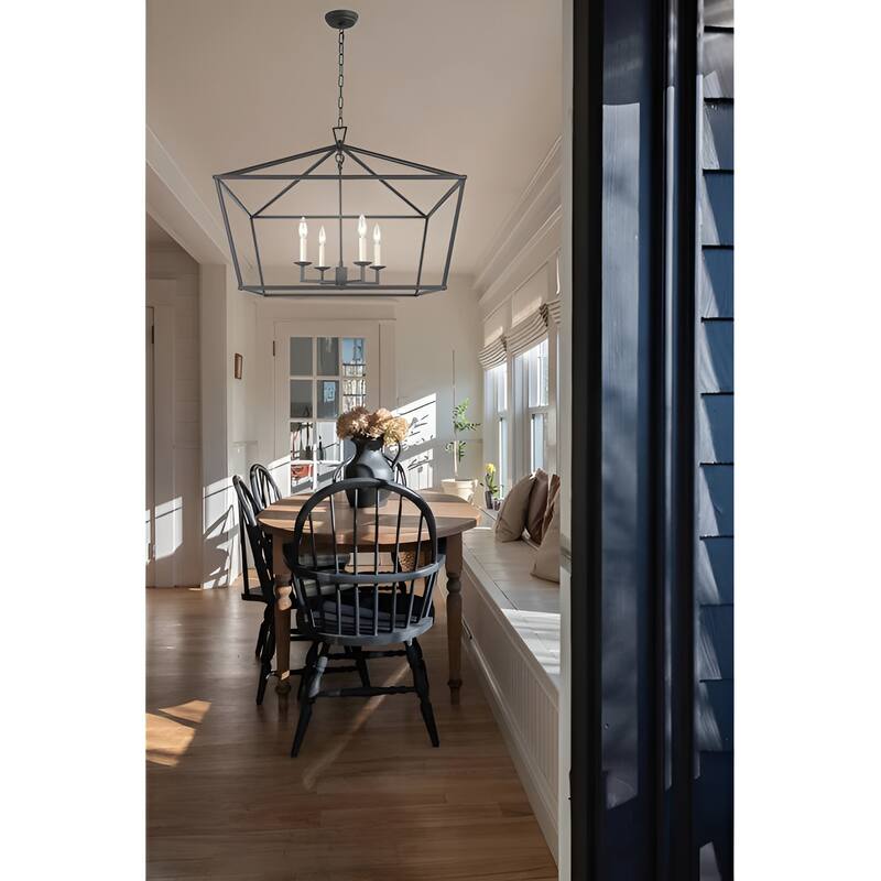 28 Inch Wide 4 Light Rustic Aged Iron Lantern Open Frame Chandelier