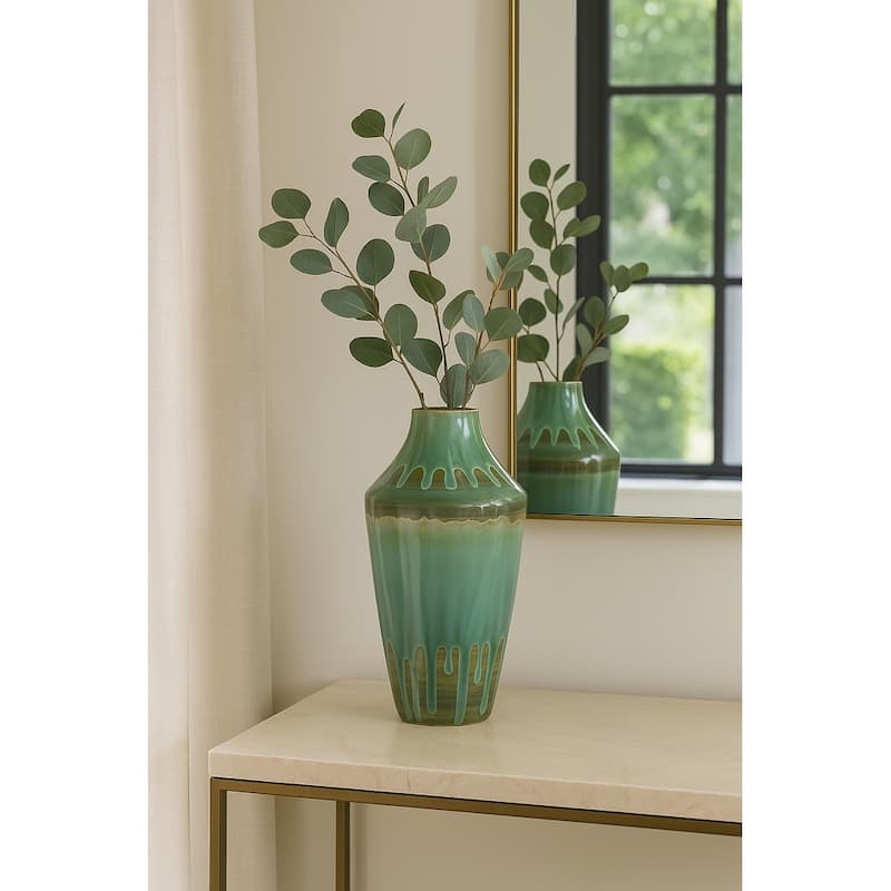 Ceramic Stoneware Decorative Vase with Glossy Drip Glaze Finish