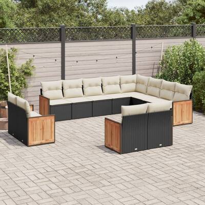 vidaXL Patio Sofa Set with Cushions Outdoor Conversation Furniture Poly Rattan
