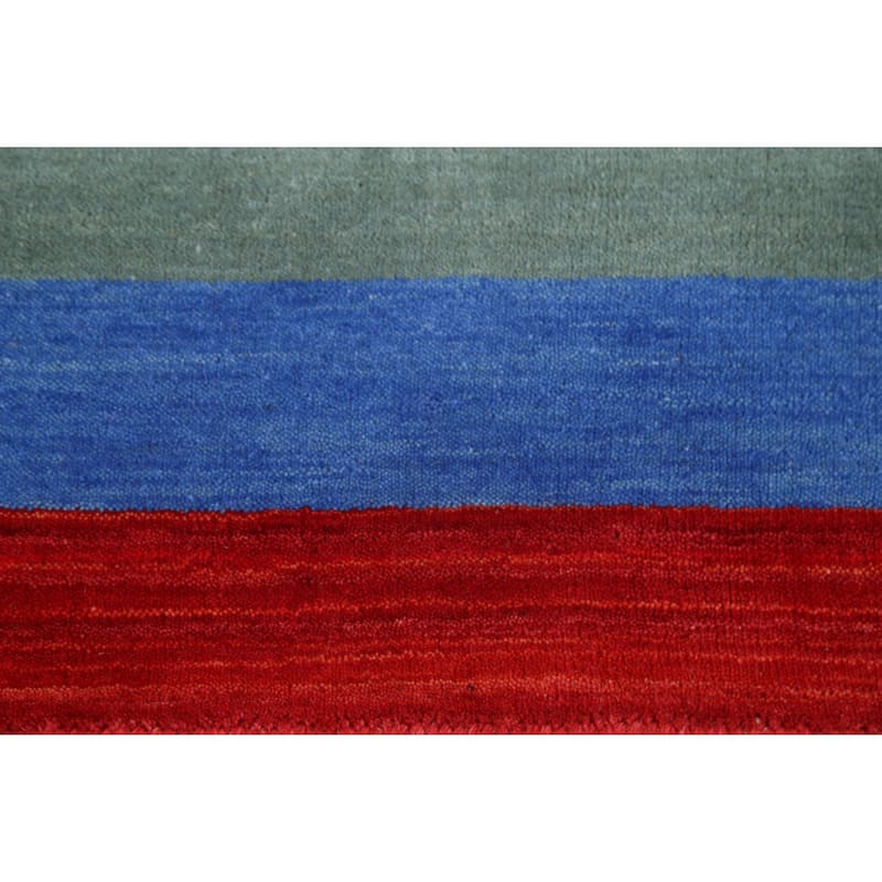 Striped Gabbeh Indian Accent Rug Hand-Knotted Wool Carpet - 4'1"x 5'8"