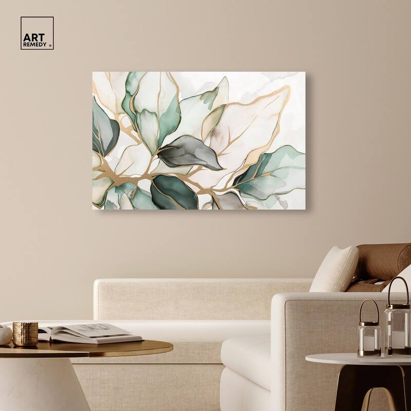 Golden Veined Leaves II Canvas by Art Remedy, Gallery Wrapped