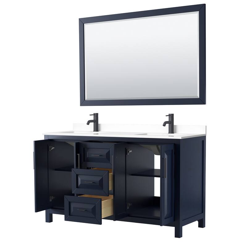 Daria 60 Inch Double Vanity, Cultured Marble Top, 58 Inch Mirror
