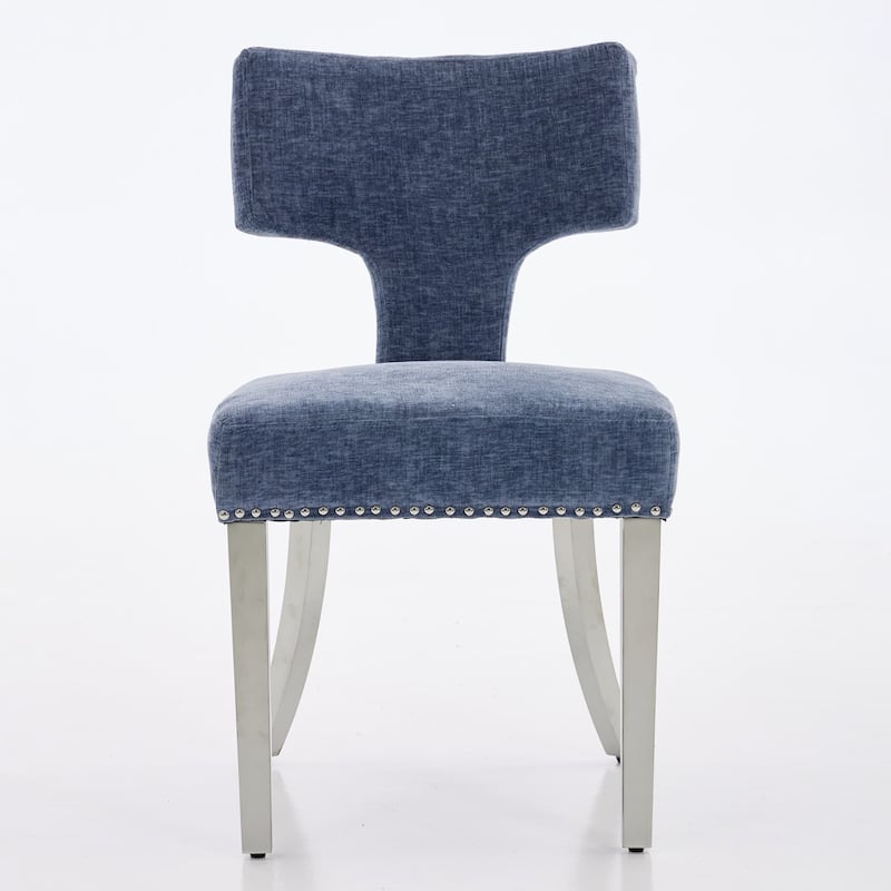 Set of 2 Chenille Upholstered Dining Chairs with Silver Steel Legs