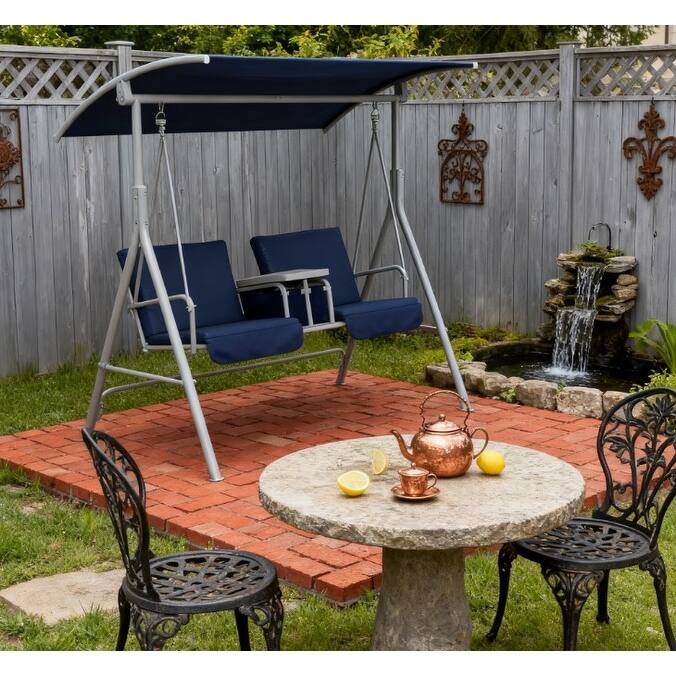 GDFStudio Outdoor Zephyra Steel-Polyester Patio Swing with Canopy and Storage