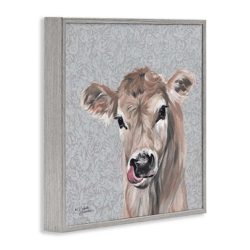 Stupell Young Calf Portrait Floral Pattern Farm Animal Framed Wall Art