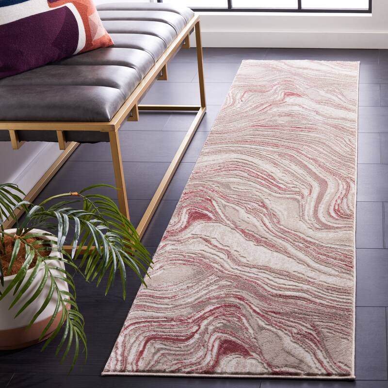 SAFAVIEH Meadow Marjolein Modern Abstract Rug - 2' x 8' Runner - Pink/Beige