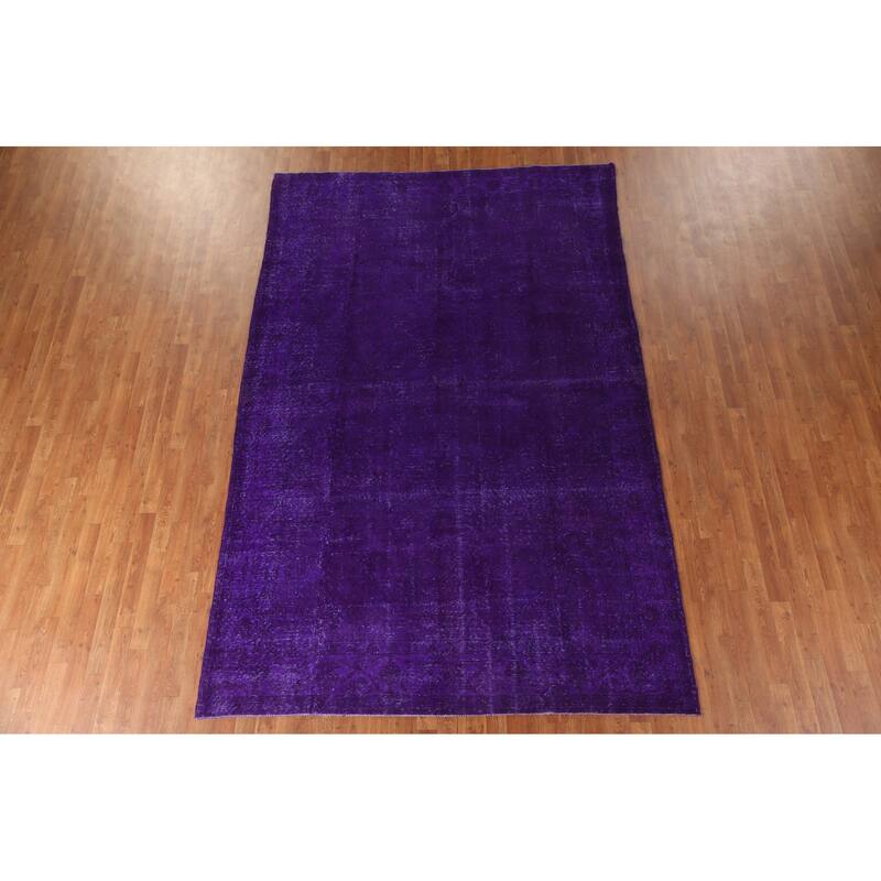 Purple Over-Dyed Anatolian Turkish Vintage Rug Handmade Wool Carpet - 6'10"x 10'7"
