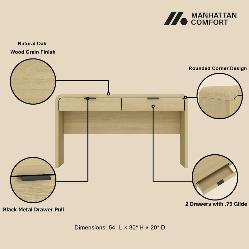 Manhattan Comfort Grace 54" Office Desk (2-Drawer)