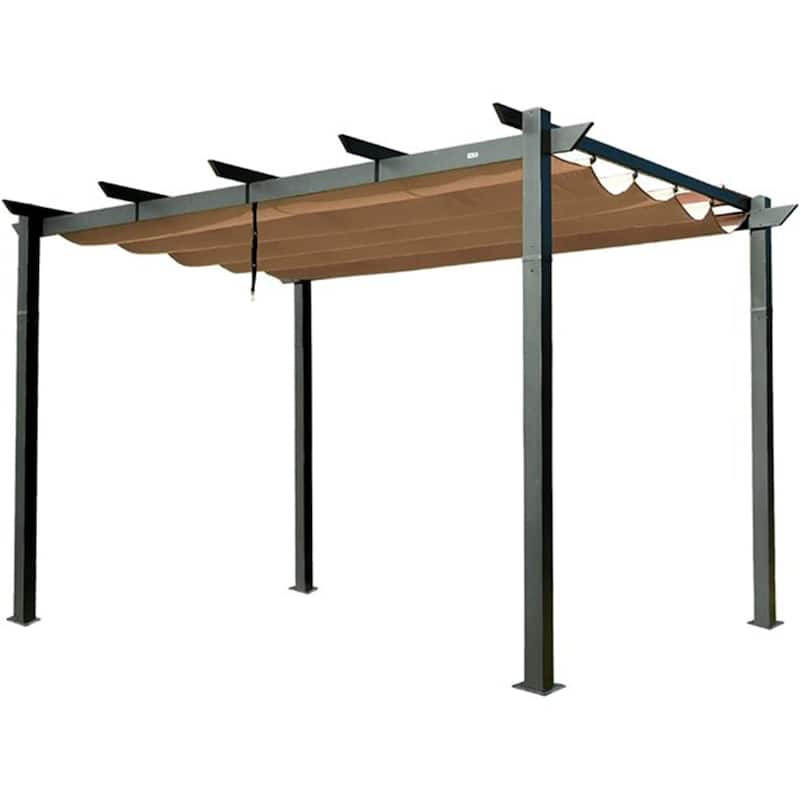 10' x 13' Aluminum Retractable Pergola with Beige Weather-Resistant Canopy - Beige