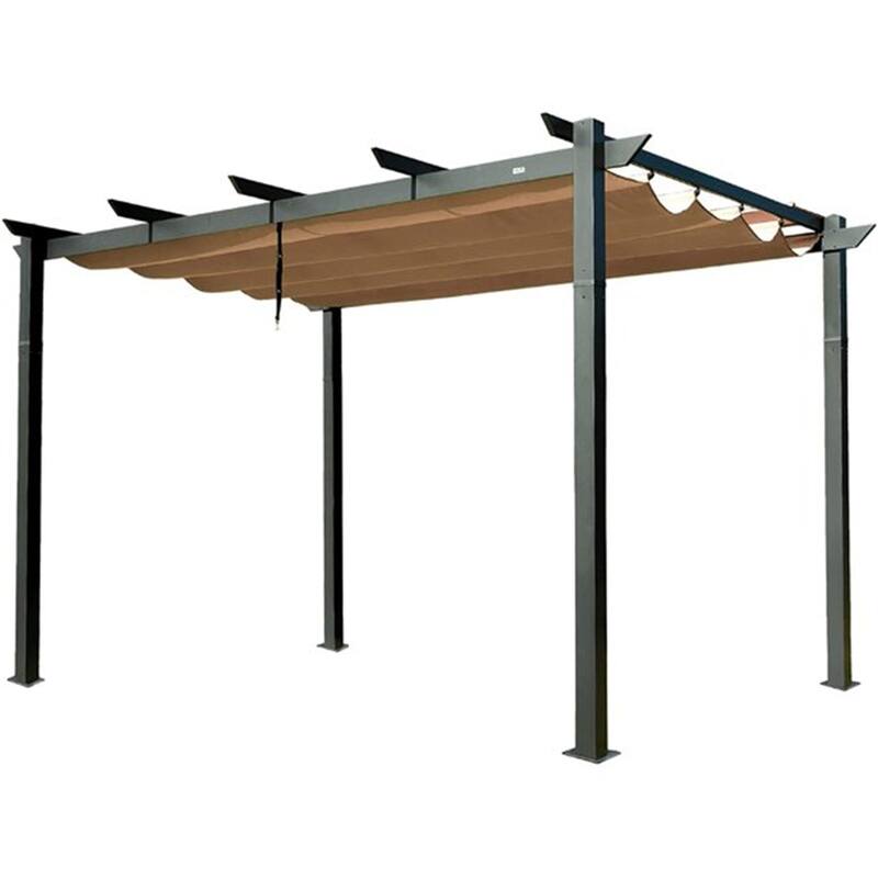 13' x 9' Outdoor Brown Aluminum Retractable Pergola with Weather-Resistant Sun Shade Canopy - 13 x 9