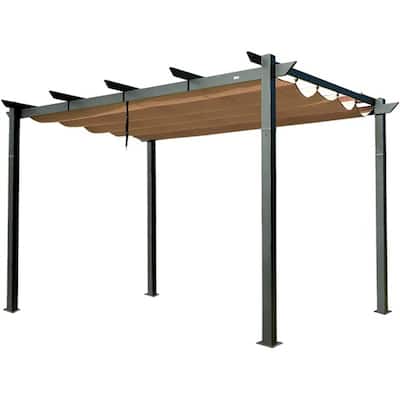 13' x 9' Outdoor Brown Aluminum Retractable Pergola with Weather-Resistant Sun Shade Canopy