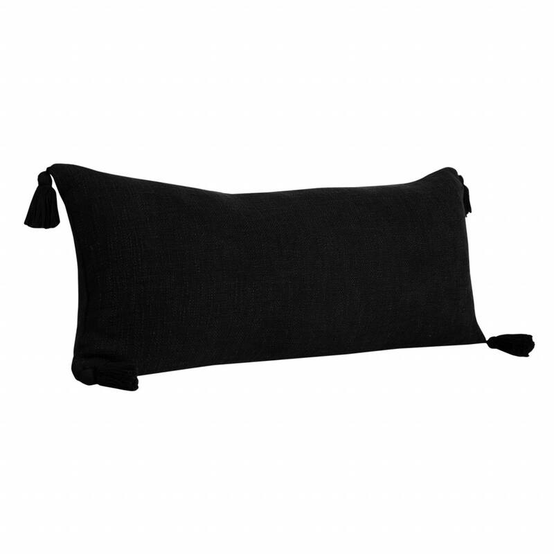 HomeRoots 14" X 36" Jet Black 100% Cotton Zippered Pillow