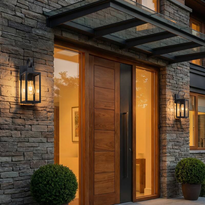 C Cattleya 2-Pack Matte Black Outdoor Wall Lights with Closed Bottom and Clear Glass Shade