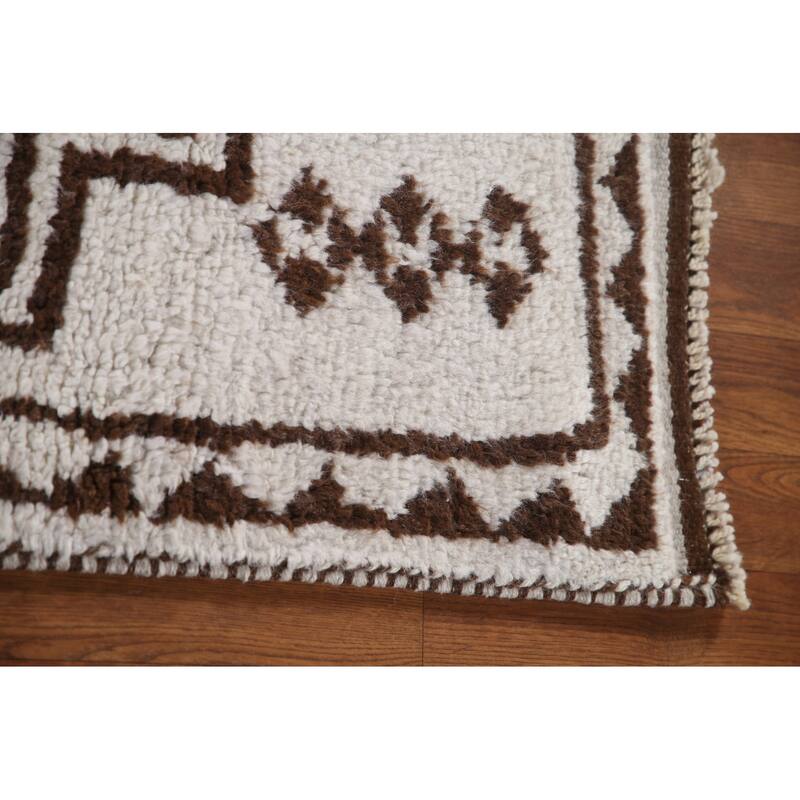 Geometric Anatolian Turkish Runner Rug Handmade Beige Wool Carpet - 3'1"x 11'6"
