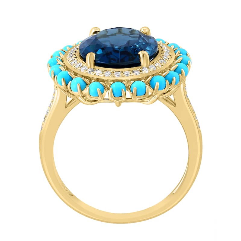 EFFY 14K Gold Diamond,London Blue Topaz,Turquoise Ring