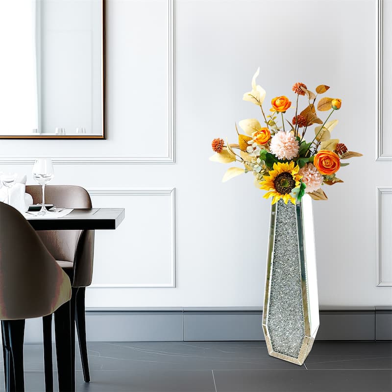Large Mirrored Floor Standing Vases Crushed Diamond Crystal Glass for Holding Dried Flowers Plant