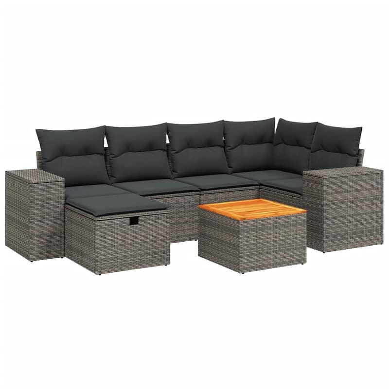 vidaXL Patio Sofa Set with Cushions Outdoor Furniture 7 Piece Poly Rattan
