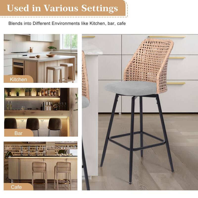 28"/29" Set of 2 Rattan Counter Height Swivel Bar Stools Chenille Cushion