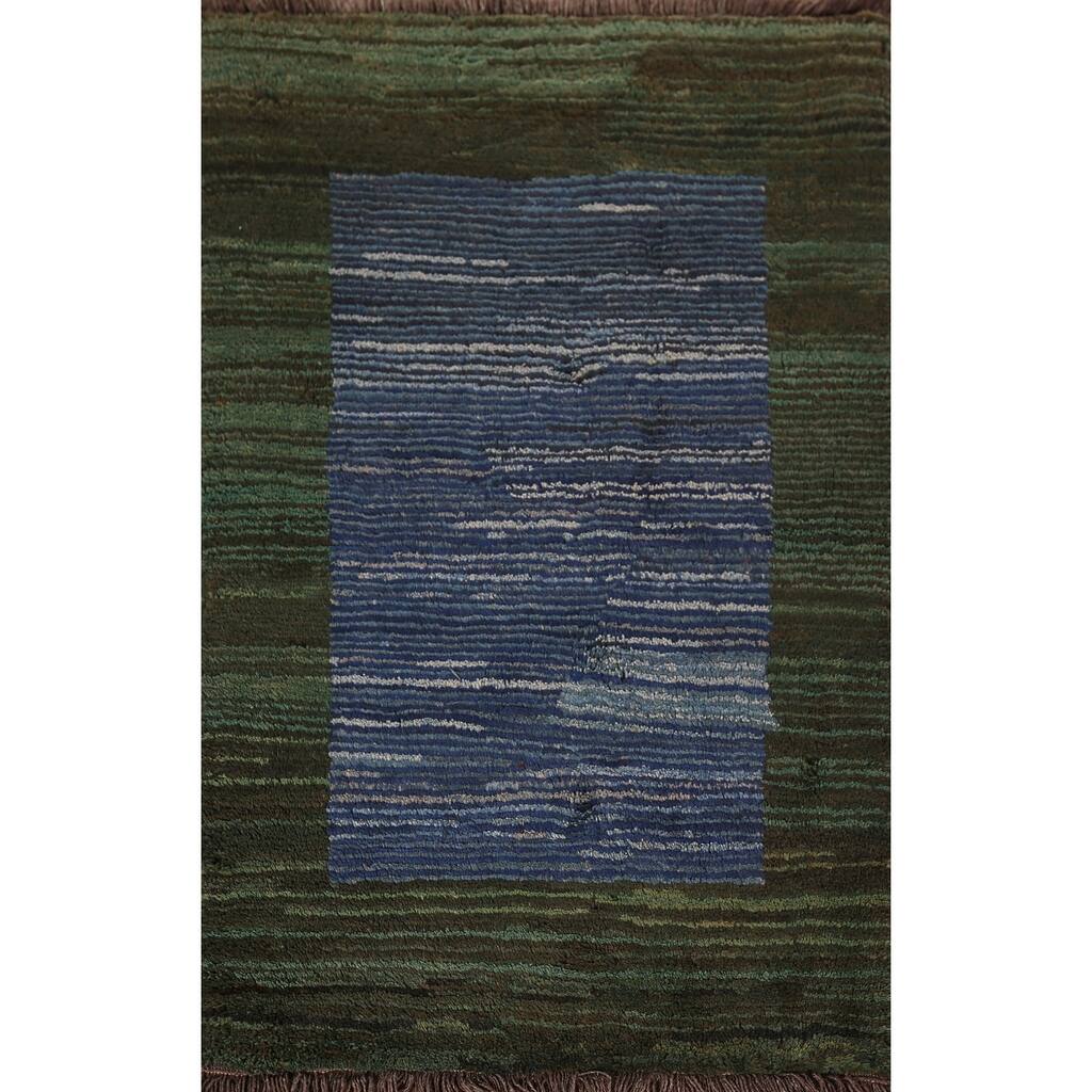 Blue & Green Striped Gabbeh Persian Accent Rug Handmade Wool Carpet - 3'8"x 5'3"