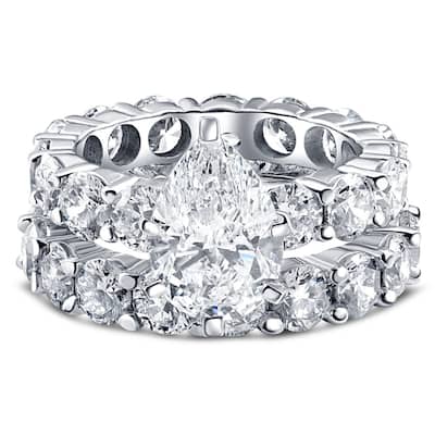 Certified 13Ct Pear Shape Diamond Eternity Wedding Ring Set Gold Lab Grown