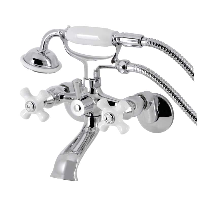 Kingston Brass Tub Wall Mount Clawfoot Tub Faucet with Hand Shower in Polished Chrome
