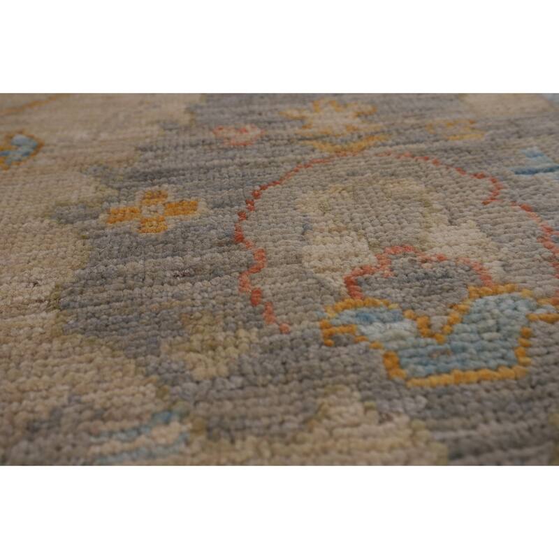 Vegetable Dye Oushak Area Rug Handmade Beige Wool Carpet - 5'0"x 6'10"