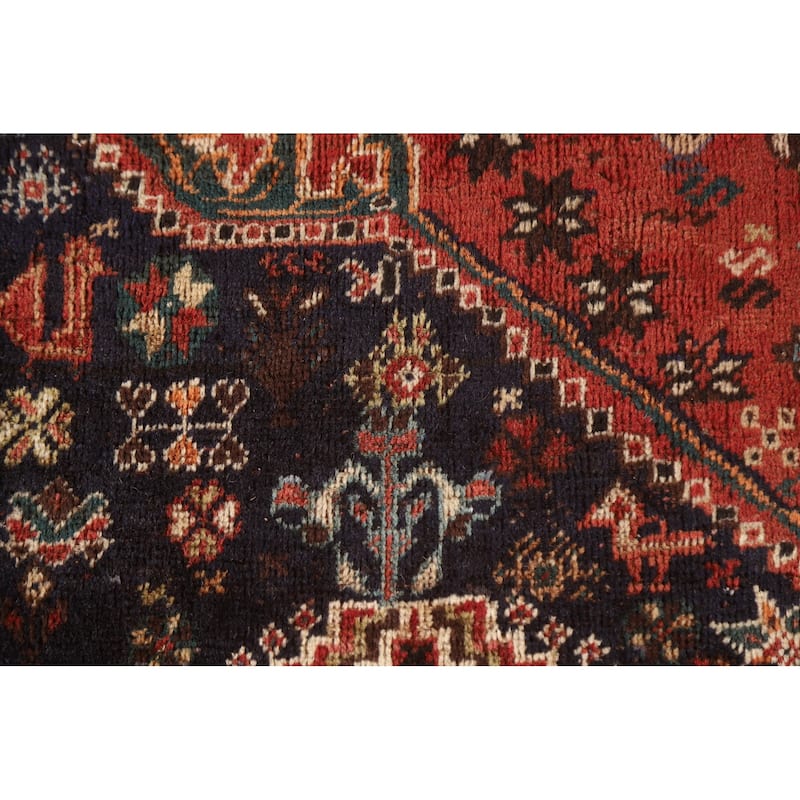 Hand Knotted Oriental 100% Wool Carpet Traditional Medallion Red Shiraz Area Rug - 9' 10'' X 6' 11''