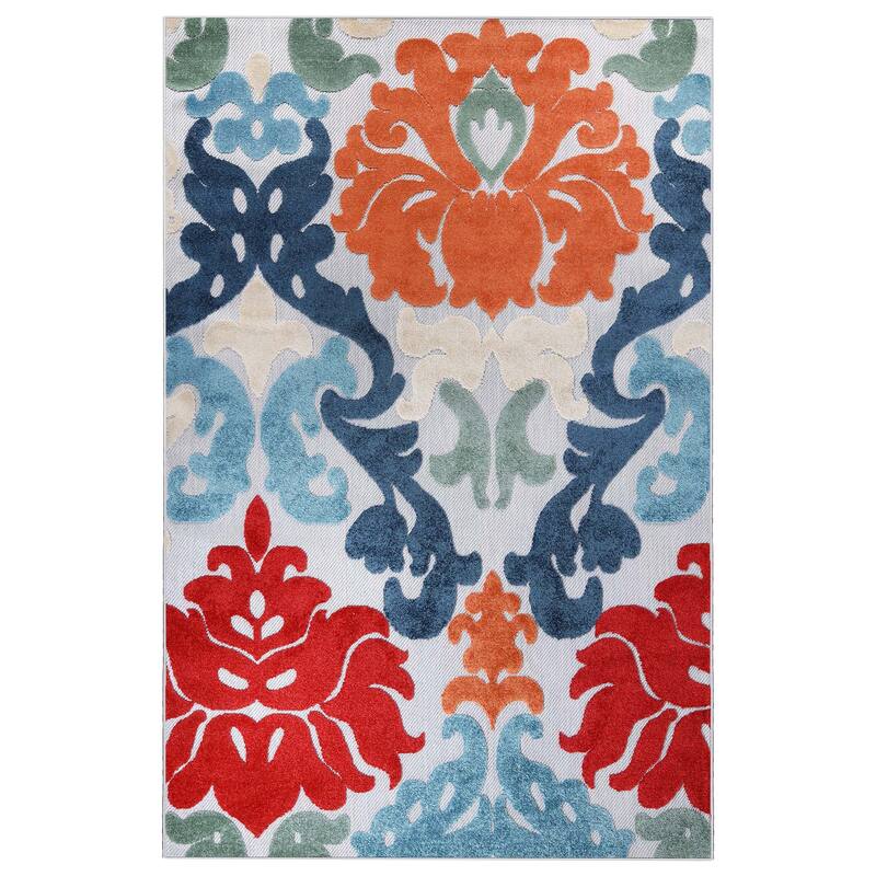 Superior Lowell Traditional Damask Indoor Outdoor Area Rug