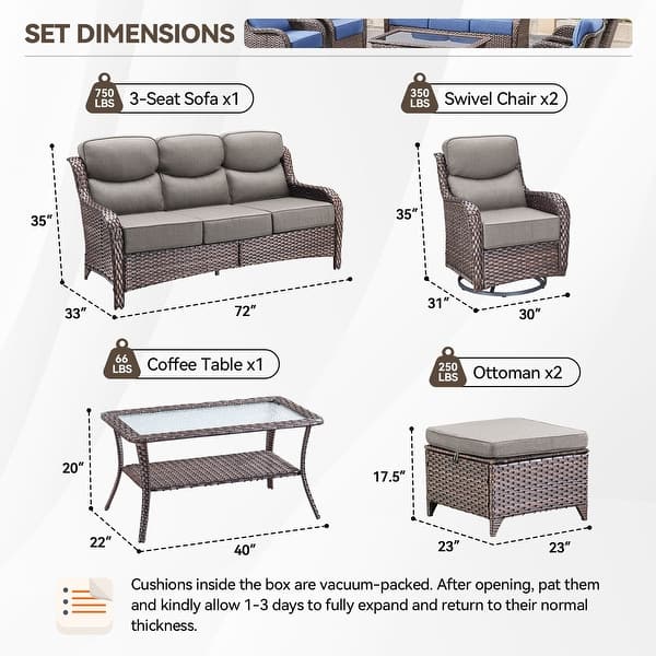 dimension image slide 34 of 68, Outdoor Patio Sofa Swivel Chair with 6-Inch Thick Cushions Set